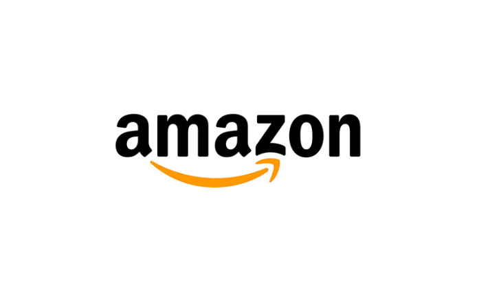 Amazon logo with black text and a curved orange arrow forming a smile underneath.