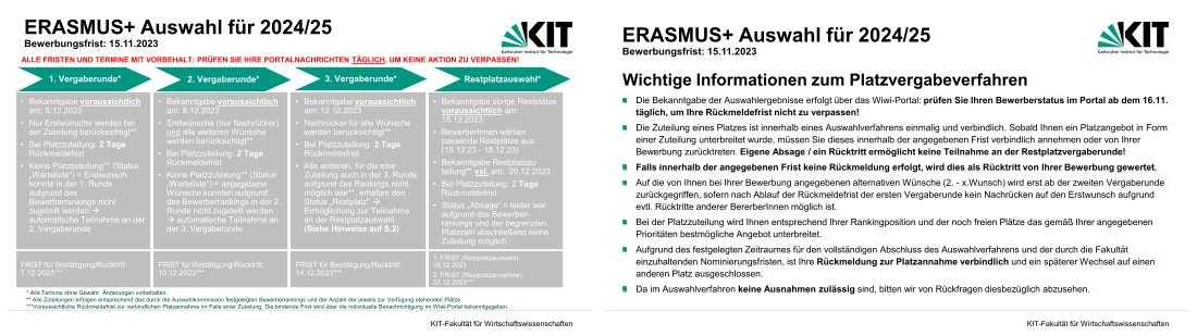 Erasmus auswahl Termine