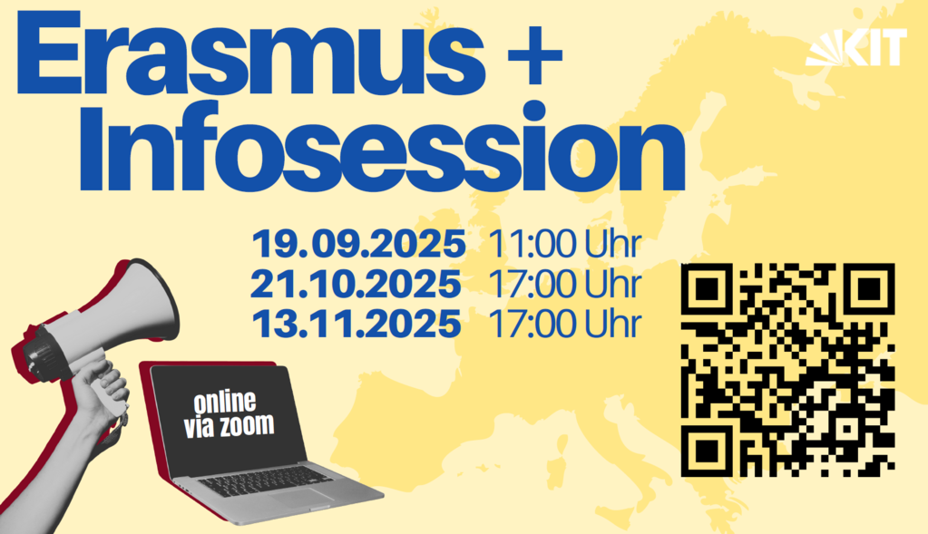 Termine der Erasmus+ Online-Infosession am KIT mit QR-Code zur Anmeldung.